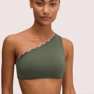 NWT Kate Spade Olive Pink Scalloped Edge One Shoulder Bralette Bikini Top XS